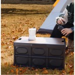 Folding Picnic Basket with Lid, Durable Water Resistant Plastic Crate, Collapsible Grocery Carrier, Black Trunk Boot Storage Box